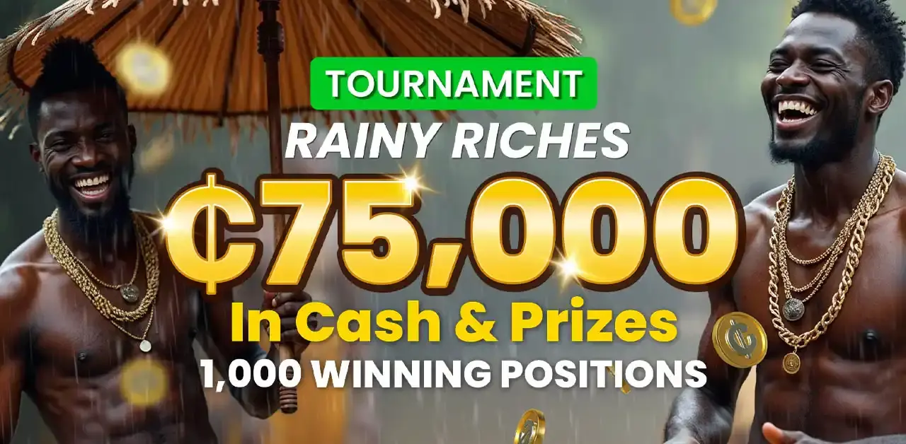 Win your share of GHS75,00 in cash and Aviator free bets in the Rainy Riches Tournament at PrideSpins.