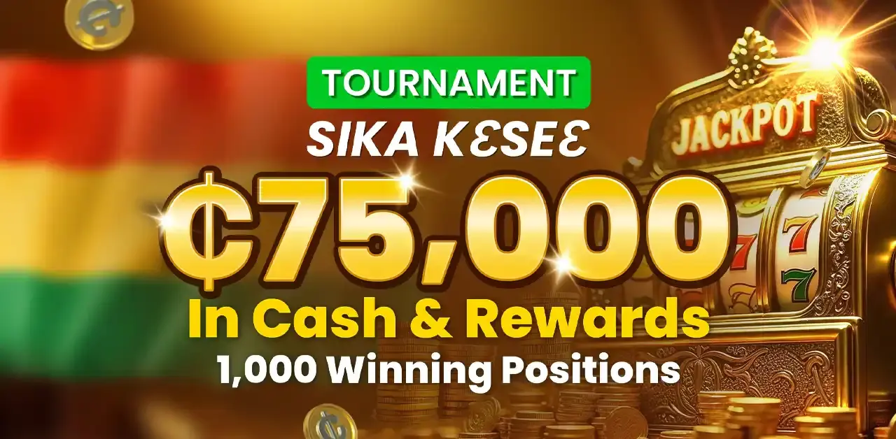 For the image please use the following alt tag: Win your share of GHS75,00 in the Sika Kɛseɛ Tournament at PrideSpins.