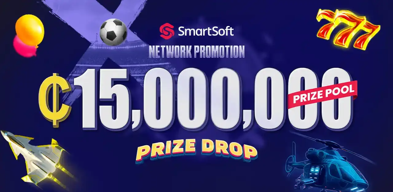 Win prize drops worth GHS 15 Million when playing SmartSoft games at PrideSpins until 31 August 2025.
