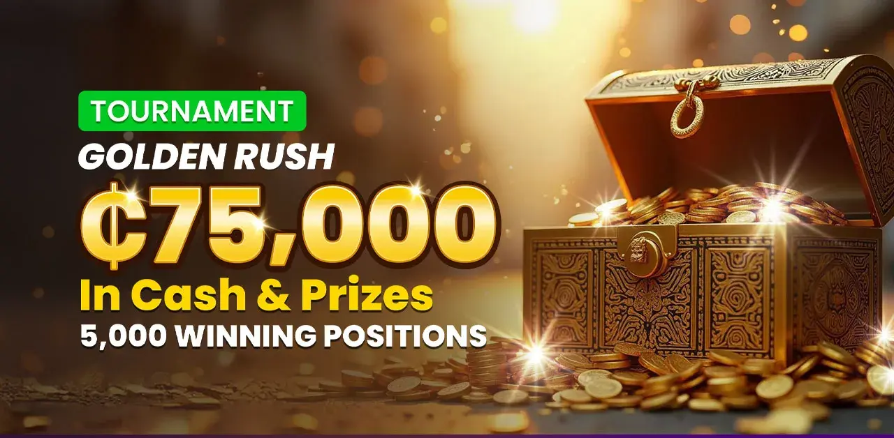 Win your share of GHS 75,000 from 31 Oct - 17 Nov in the Golden Rush Tournament at PrideSpins.
