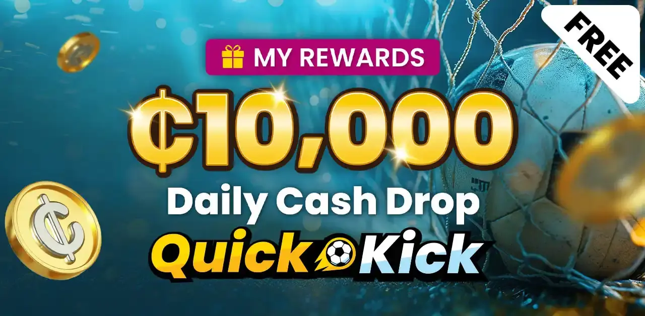 Predict the outcome of 8 soccer matches every day and win GHS 10,000 in the daily Quick Kick quiz at PrideSpins.